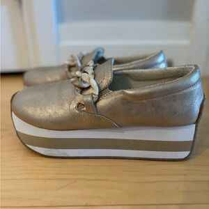 Gold Platform Loafers with Chain Detail